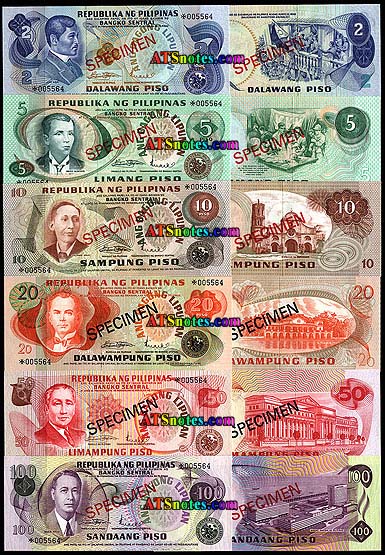 50 100 Piso 1978 Set of 6 Banknotes 6 PCS UNC Philippines 2 10 5 20